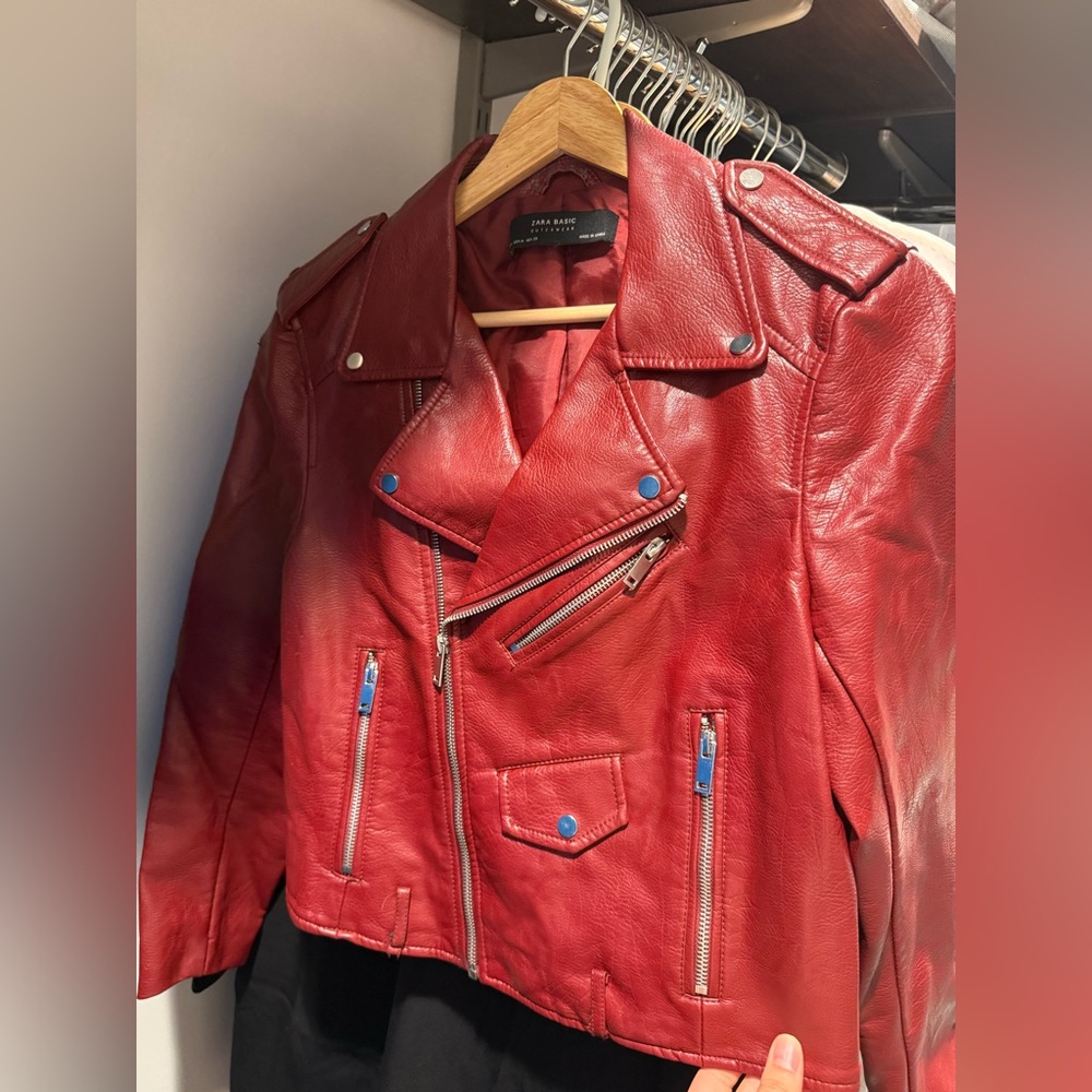 Elegant Burgundy Zara pleather Jacket